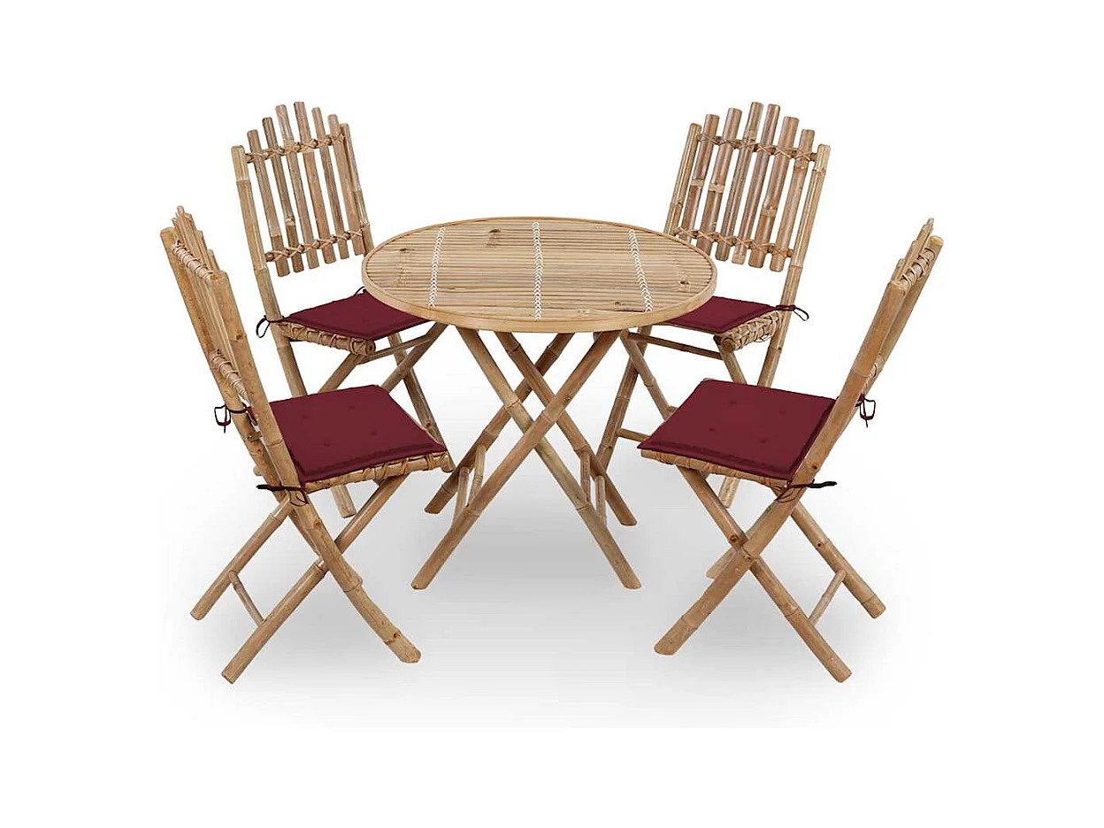 Blaire  Mobilier à dîner d'extérieur pliable 5 pcs avec coussins bambou