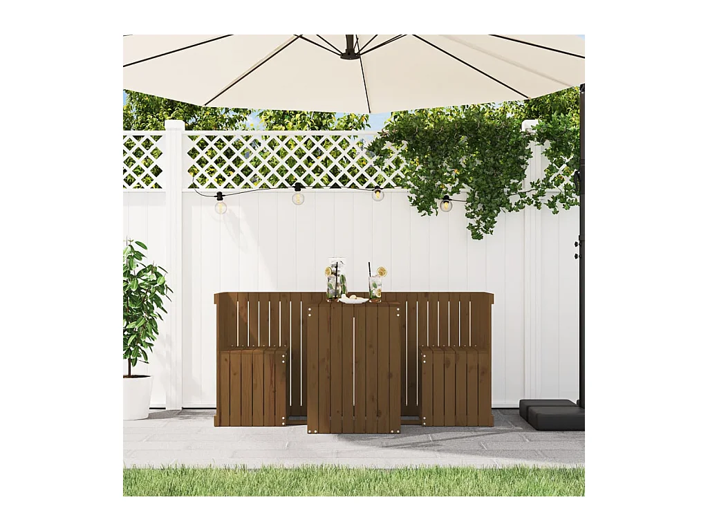 Aidan  Set de balcon 2 places marron miel bois de pin massif