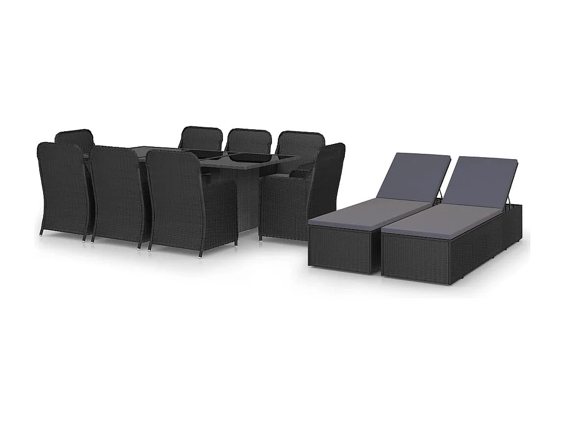 Moreno  Ensemble à dîner de jardin 11 pcs Résine tressée Noir