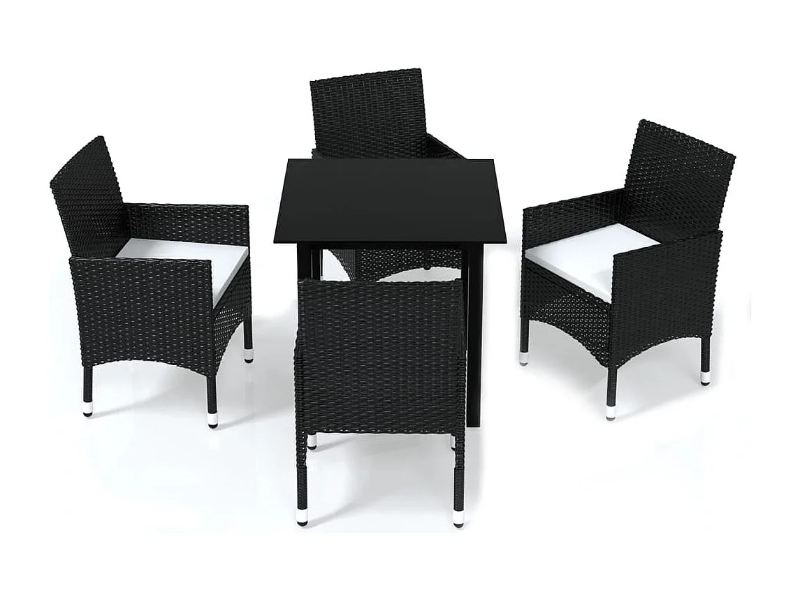 Wausau  Ensemble à dîner de jardin avec coussins 5 pcs poly rotin noir