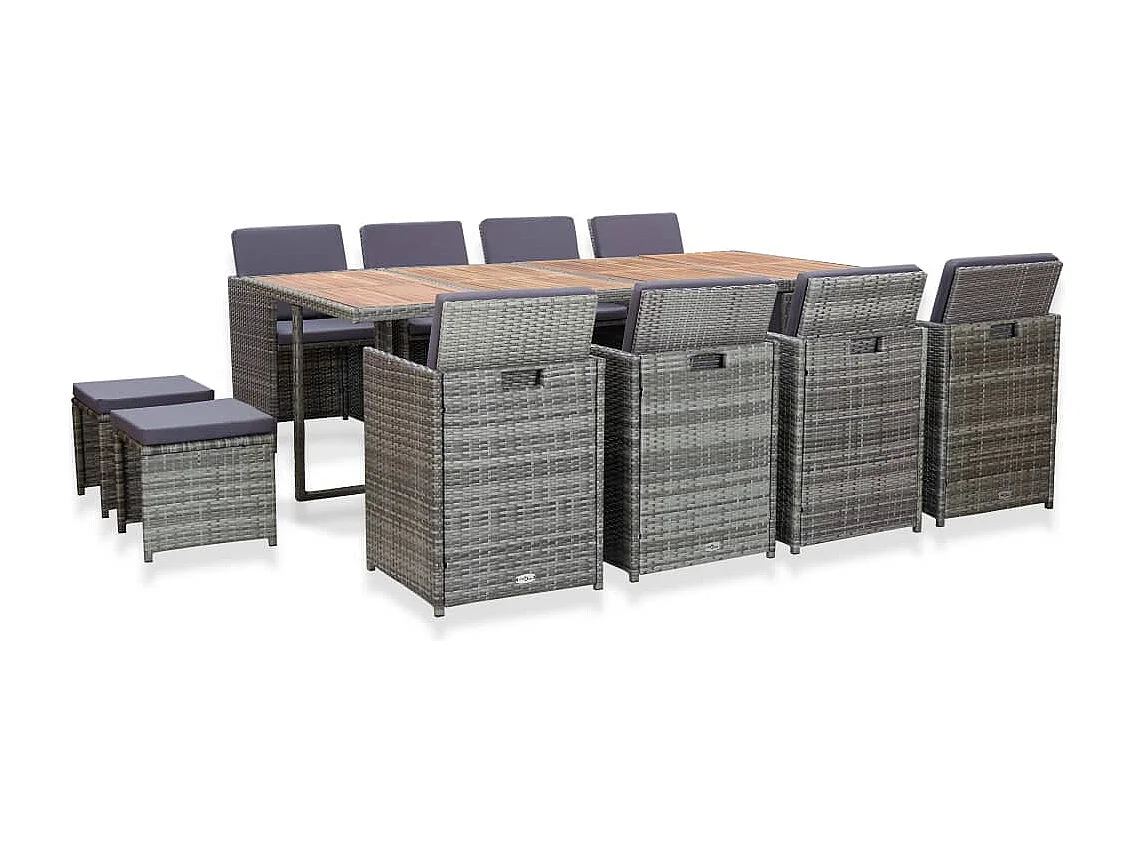 Claire-Étienne  13-delige Tuinset poly rattan en acaciahout antraciet