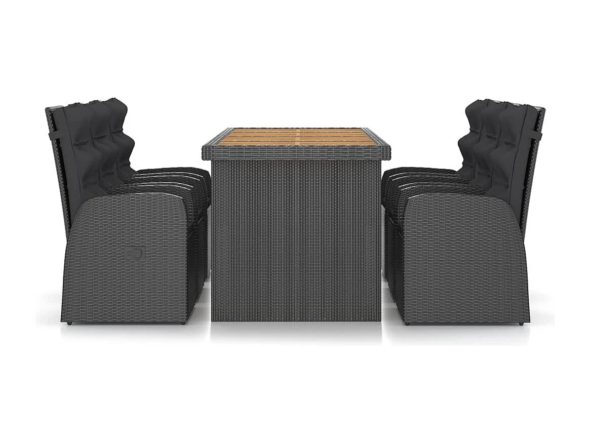 Doulough  Salon de jardin 7 pcs avec coussins résine tressée noir