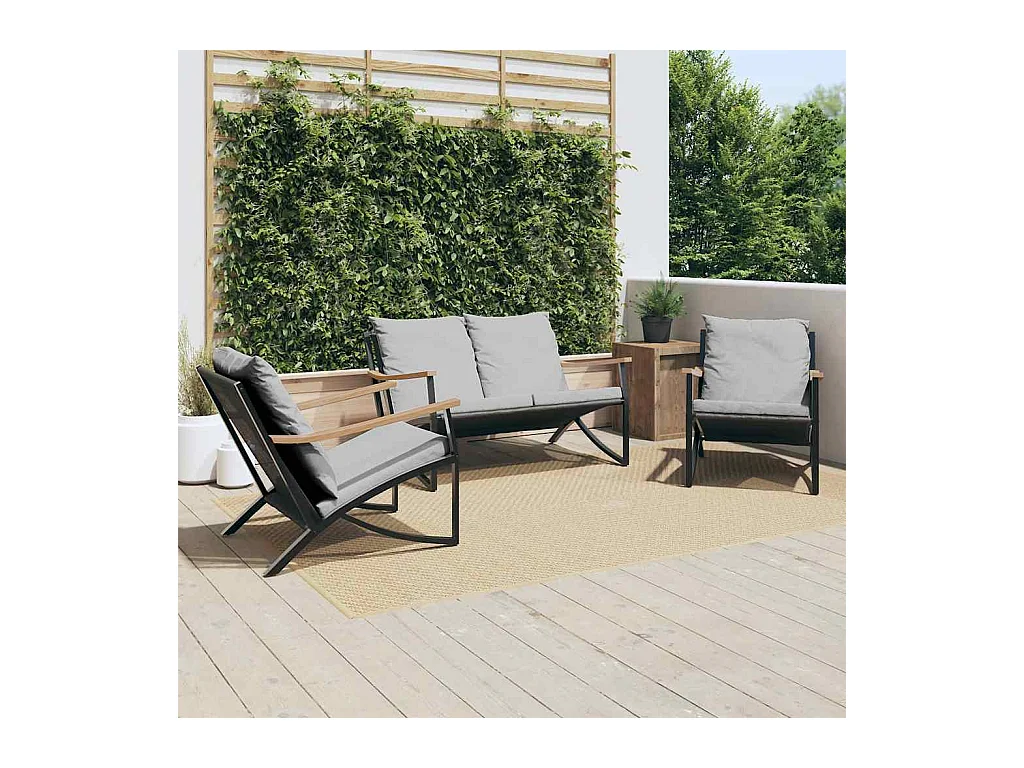Nathan James  Ensemble de meubles de balcon avec coussins 3 pcs noir acier