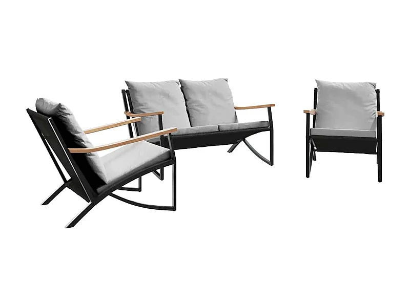 Nathan James  Juego de muebles de jardín con cojines 3 piezas acero negro