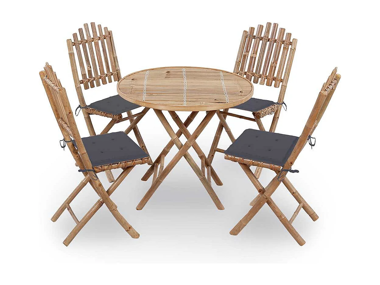 Blaire  Mobilier à dîner d'extérieur pliable 5 pcs avec coussins bambou