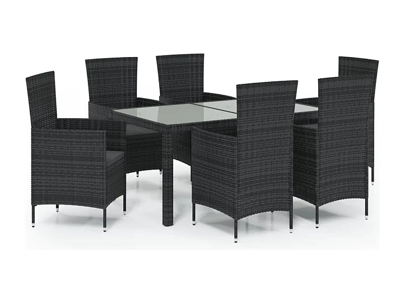 Ewald  Salon de jardin 7 pcs avec coussins résine tressée noir
