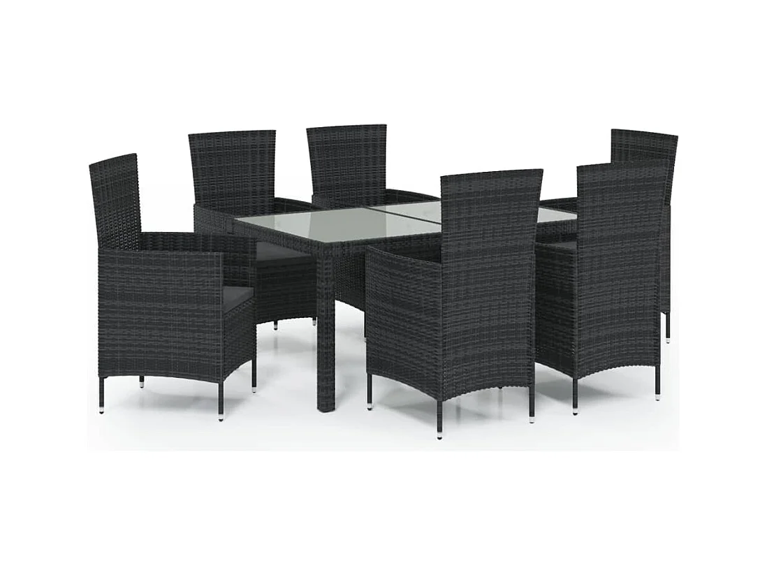 Ewald  Salon de jardin 7 pcs avec coussins résine tressée noir