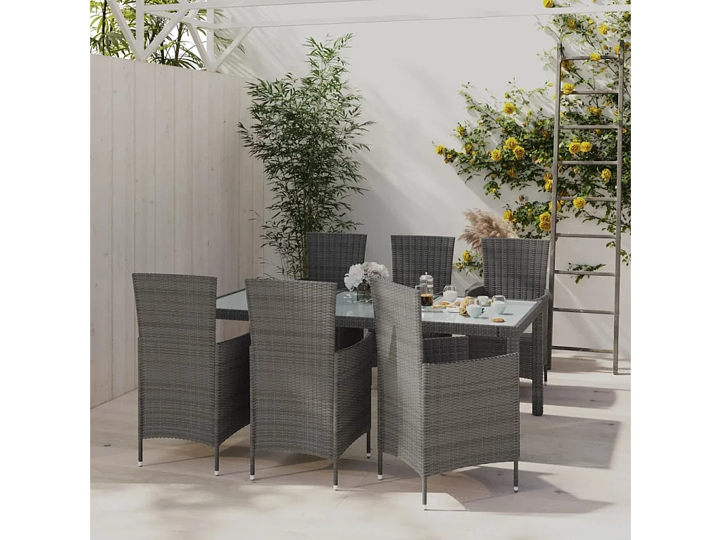 Prolenta Premium -  Salon de jardin 7 pcs avec coussins Résine tressée Gris