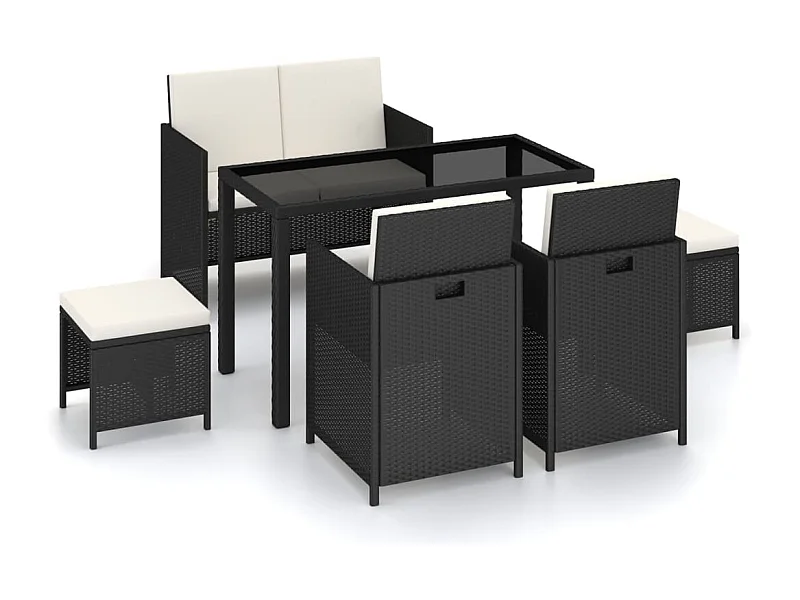 Sylara  6-delige Tuinset met kussens poly rattan zwart