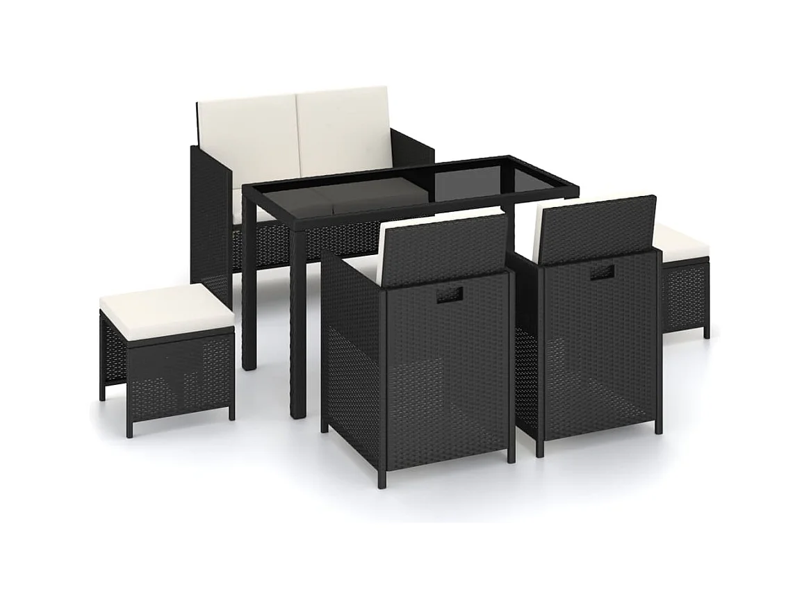 Sylara  Set comedor de jardín 6 piezas y cojines ratán sintético negro