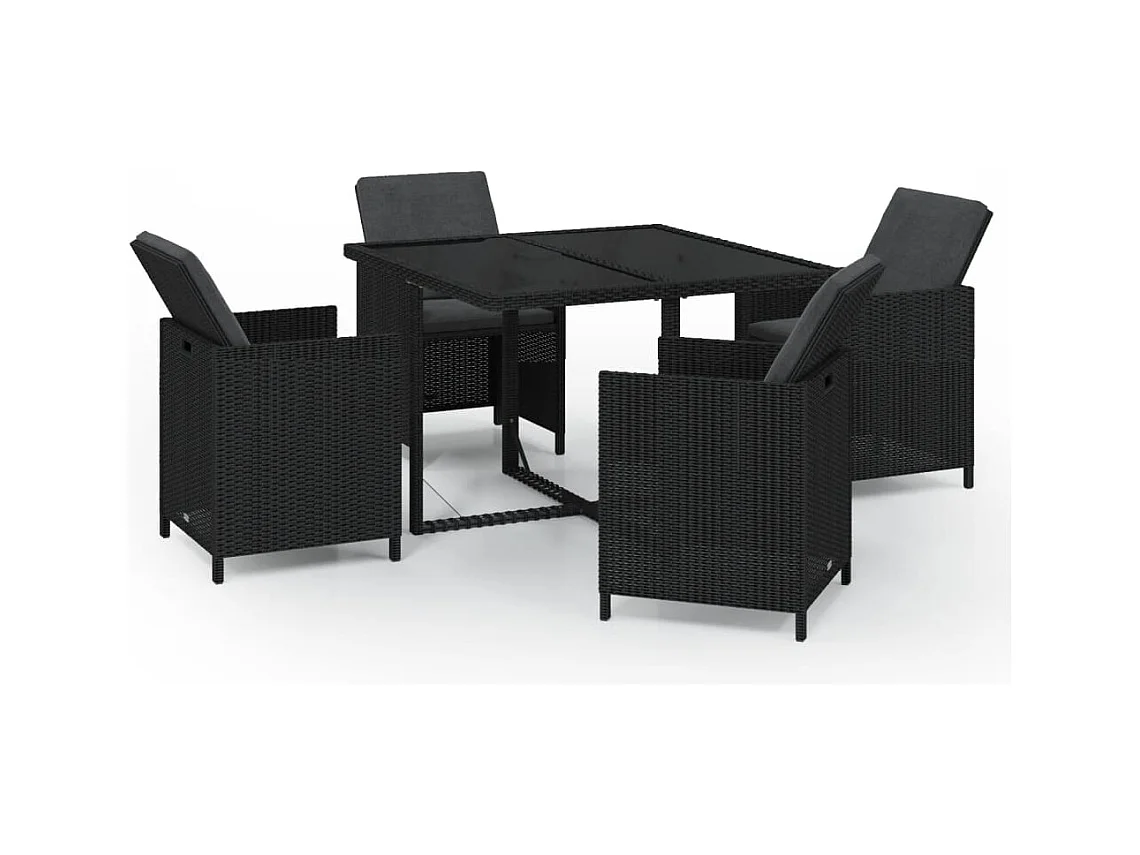 Hugo  Set comedor de jardín 5 pzas con cojines ratán sintético negro