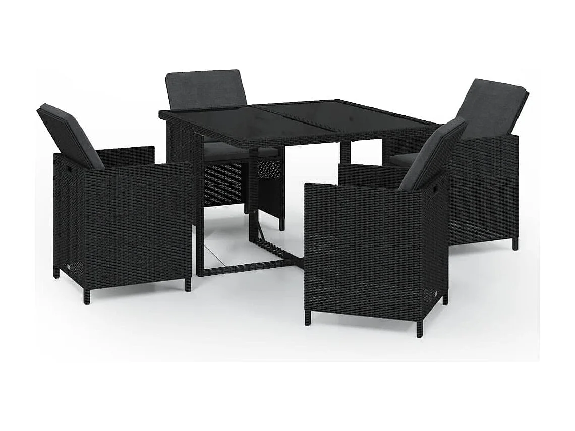 Hugo  Set comedor de jardín 5 pzas con cojines ratán sintético negro