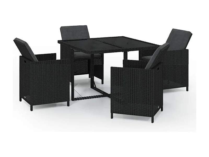 Hugo  5-delige Tuinset met kussens poly rattan zwart