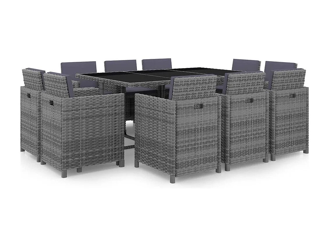 Ilran  11-delige Tuinset met kussens poly rattan grijs