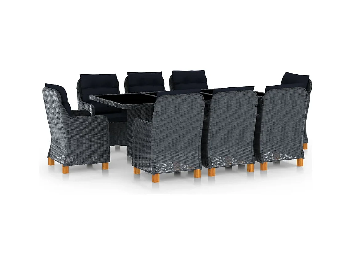 Horsham  Mobilier à dîner 9 pcs avec coussins Résine tressée Gris foncé
