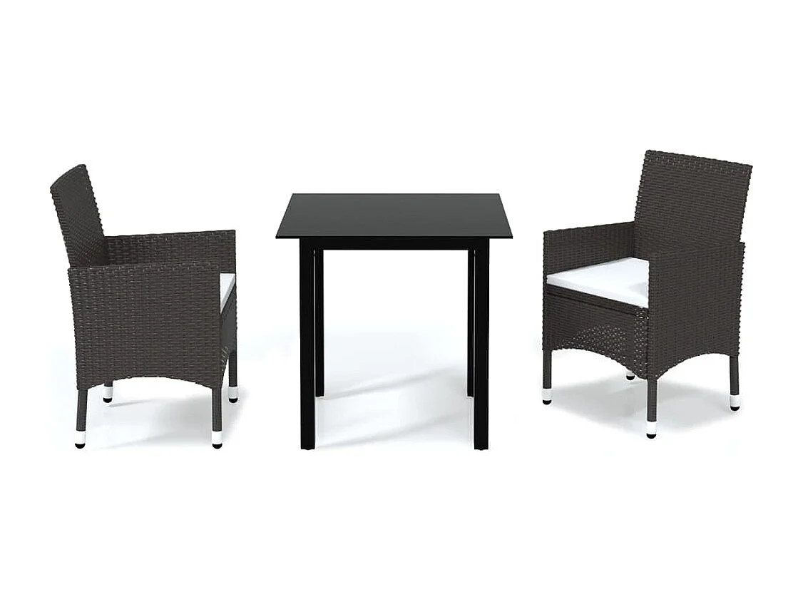 Wausau  Ensemble à dîner de jardin avec coussins 3 pcs poly rotin brun