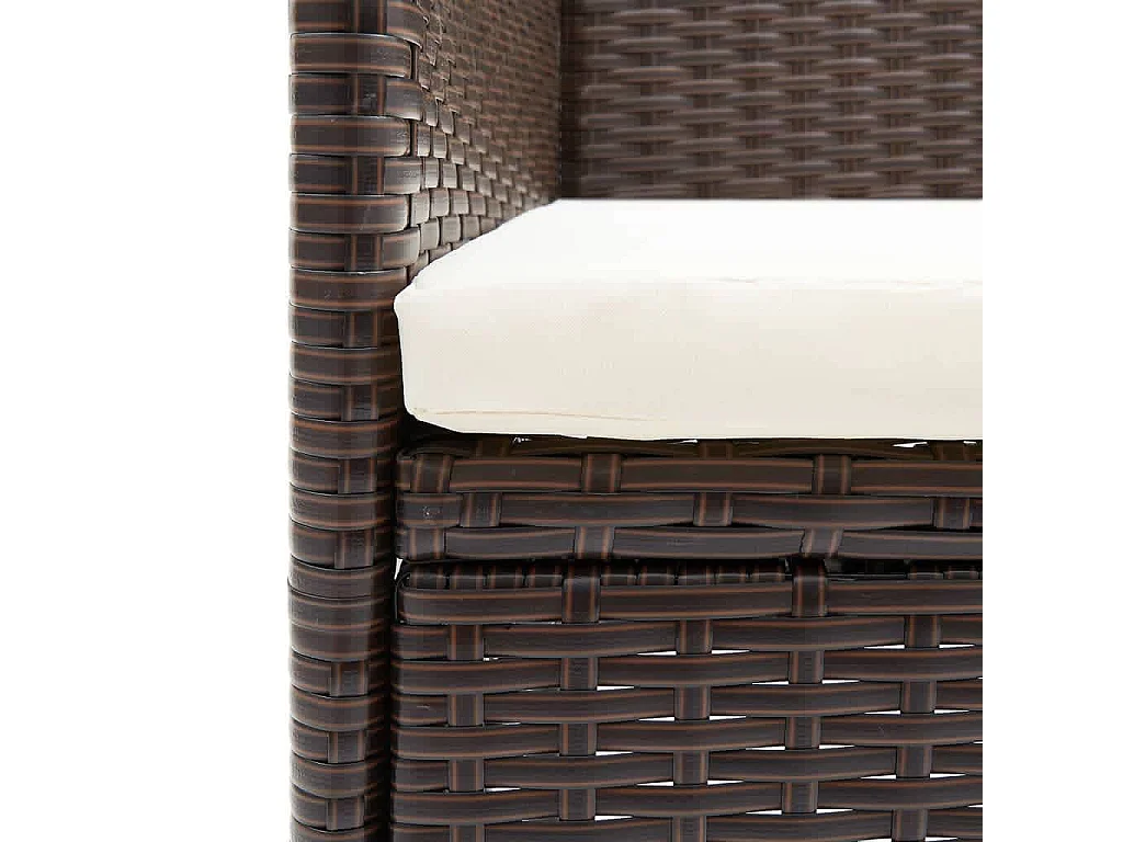 Wausau  Ensemble à dîner de jardin avec coussins 3 pcs poly rotin brun