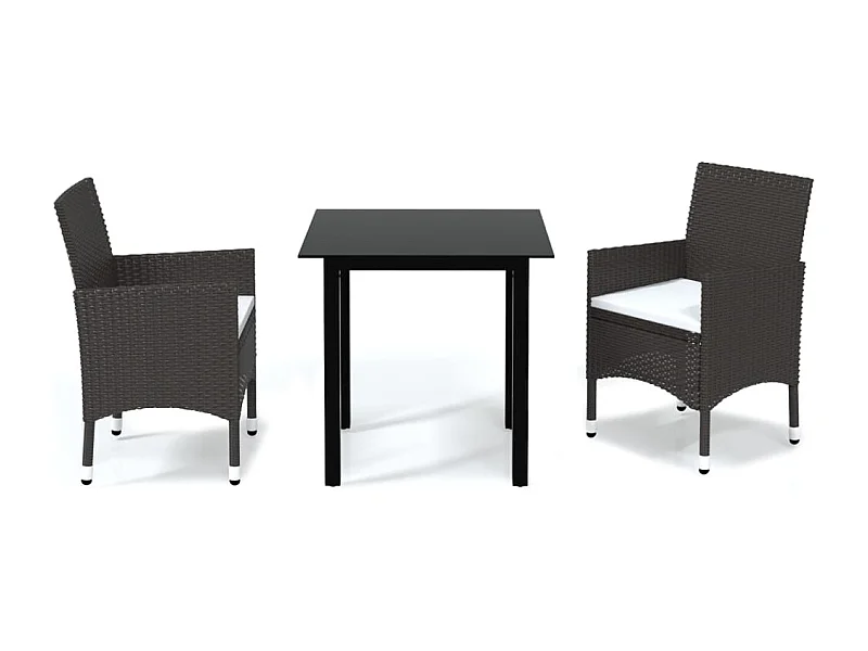 Wausau  Ensemble à dîner de jardin avec coussins 3 pcs poly rotin brun