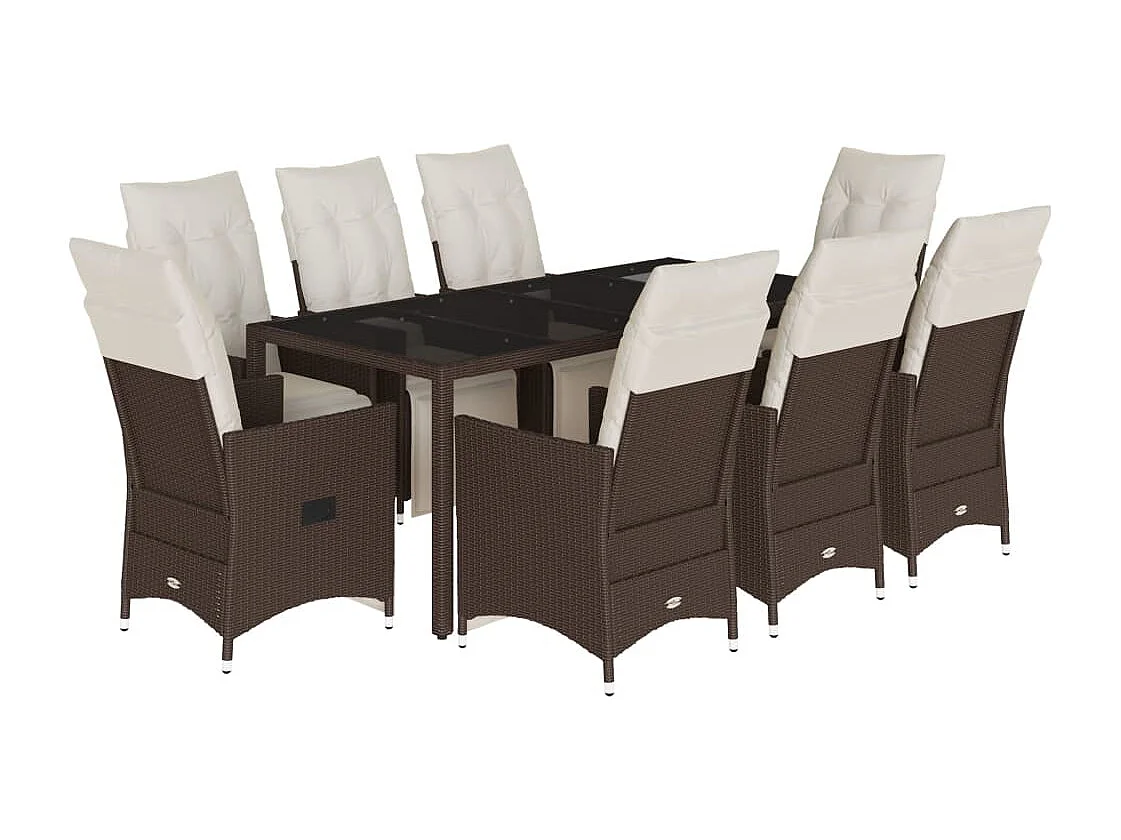 Jesse Blake  Ensemble de bistro de jardin 9 pcs coussins marron poly rotin