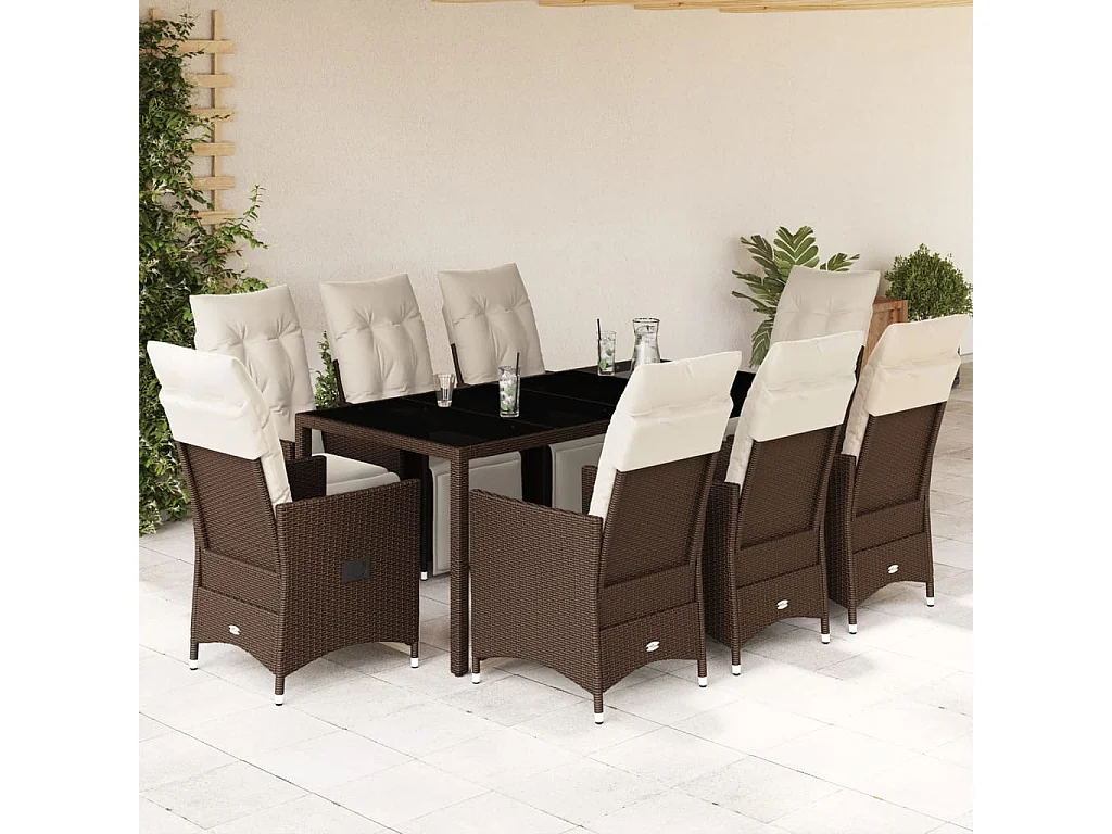 Jesse Blake  Ensemble de bistro de jardin 9 pcs coussins marron poly rotin