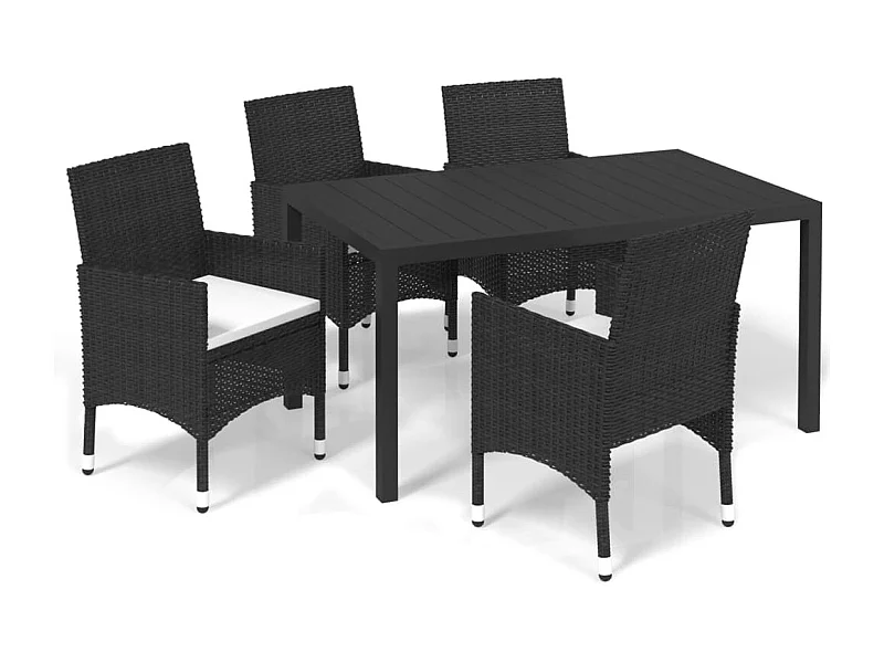 Kelly  Ensemble à dîner de jardin avec coussins 5 pcs poly rotin noir