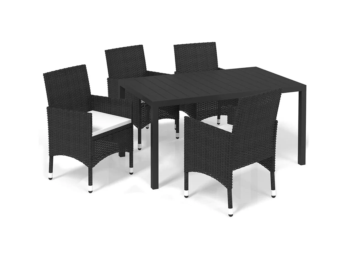 Kelly  Ensemble à dîner de jardin avec coussins 5 pcs poly rotin noir