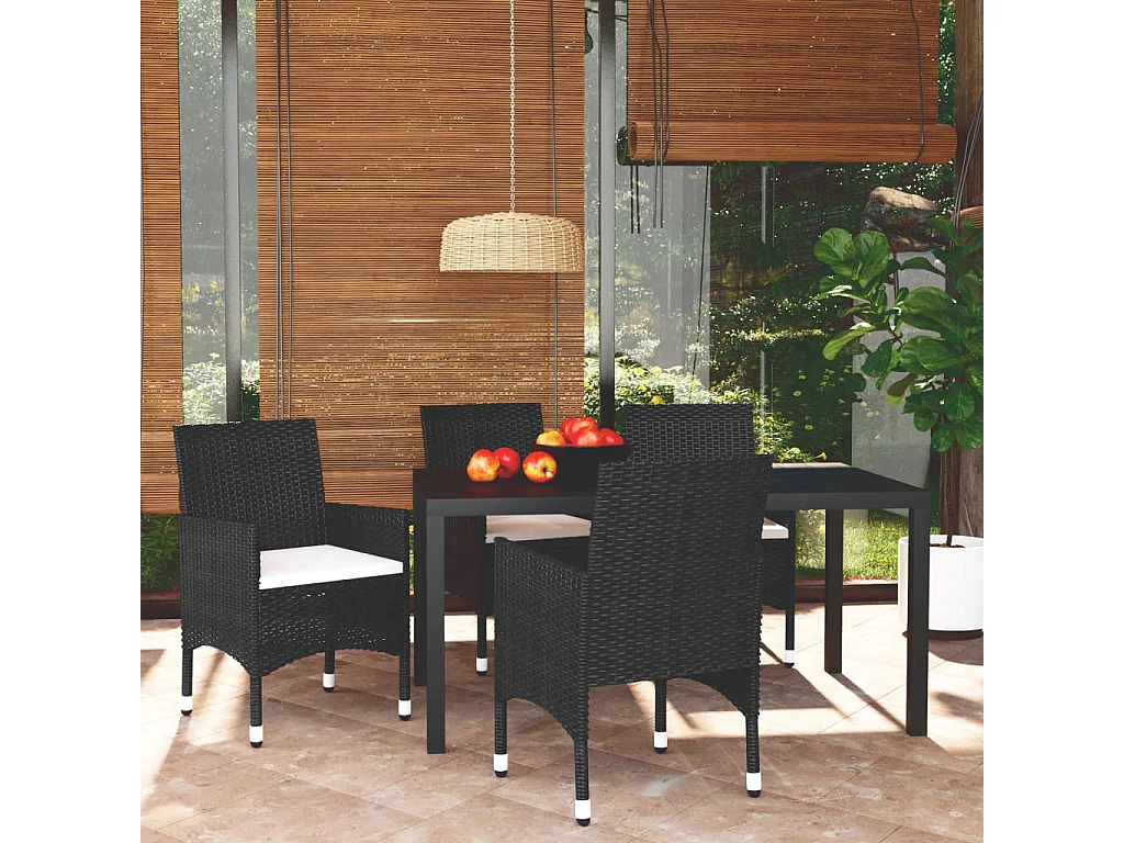 Kelly  Ensemble à dîner de jardin avec coussins 5 pcs poly rotin noir