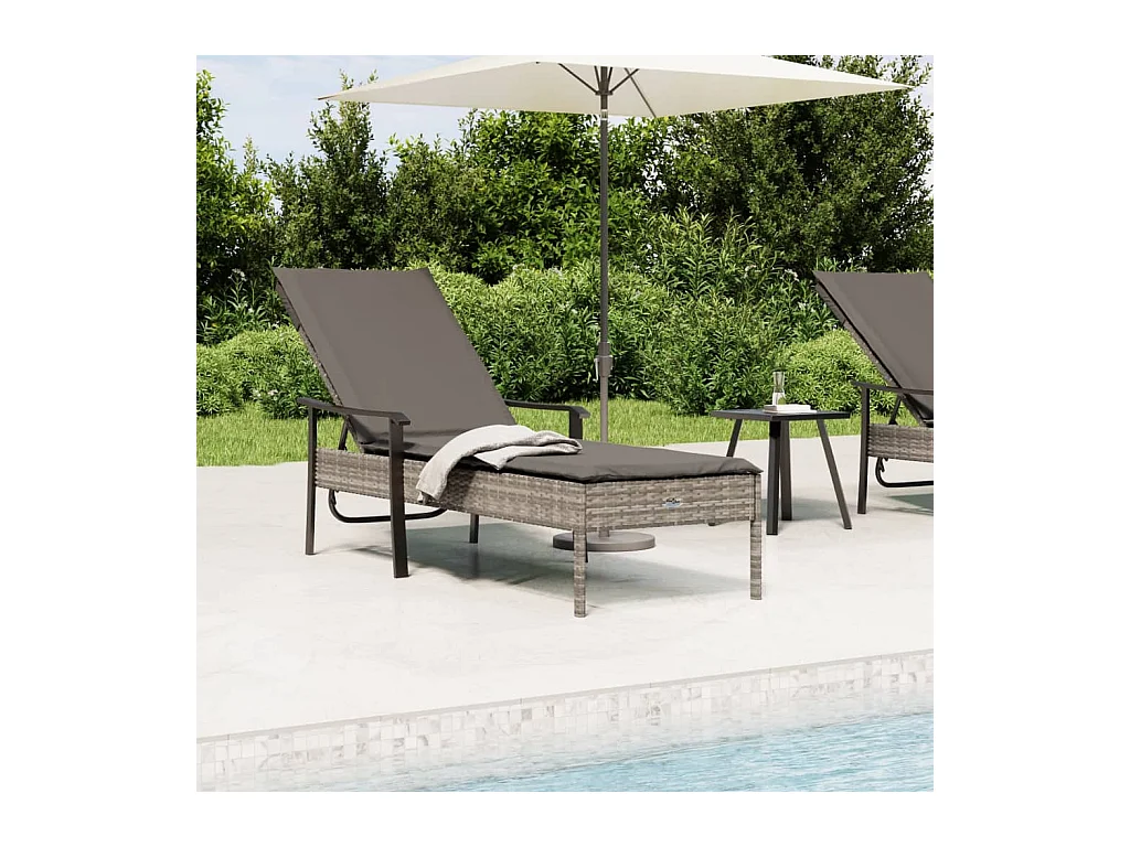 François-Daniel  Ligbed met kussen poly rattan grijs