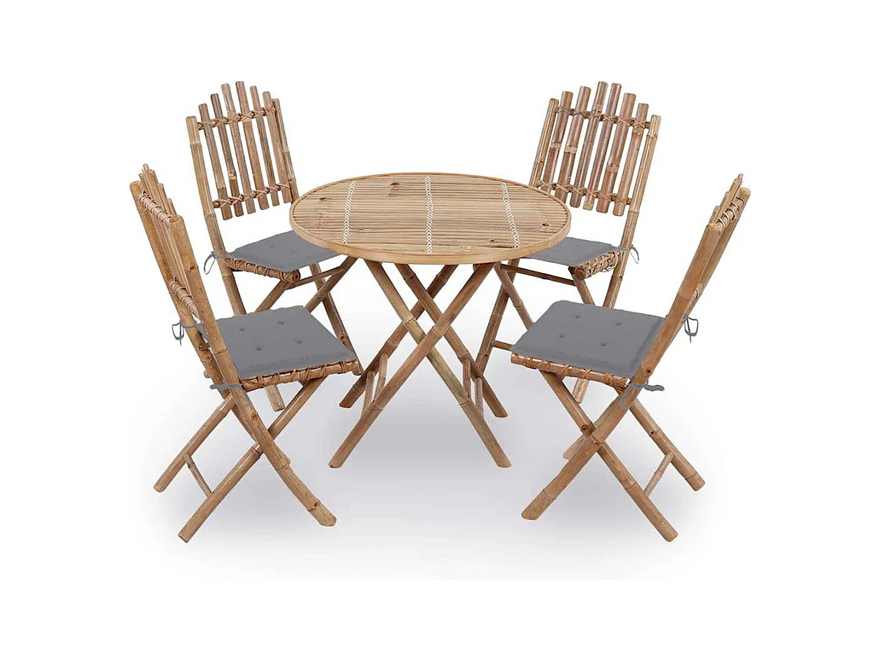 Blaire  Mobilier à dîner d'extérieur pliable 5 pcs avec coussins bambou