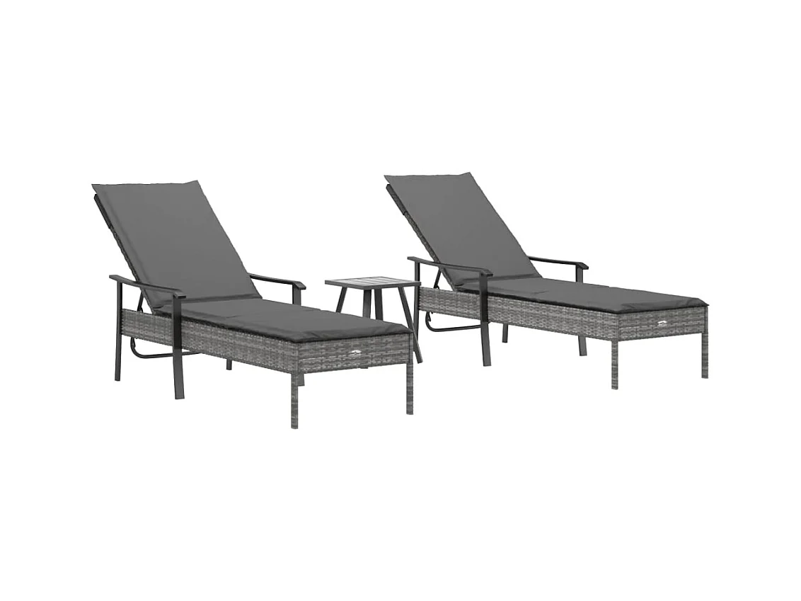 François-Daniel  Chaises longues lot de 2 avec table et coussins gris poly rotin