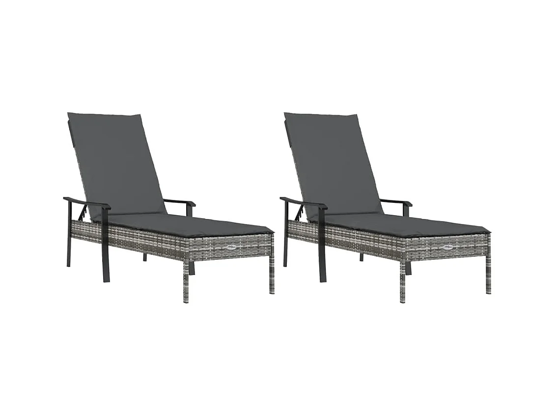 François-Daniel  Chaises longues lot de 2 avec table et coussins gris poly rotin