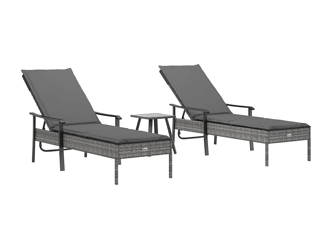 François-Daniel  Chaises longues lot de 2 avec table et coussins gris poly rotin