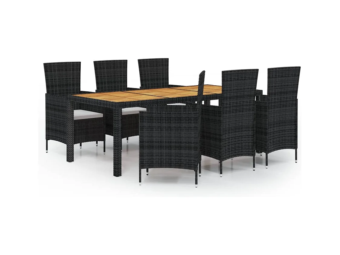 Fea  Salon de jardin 7 pcs avec coussins résine tressée noir