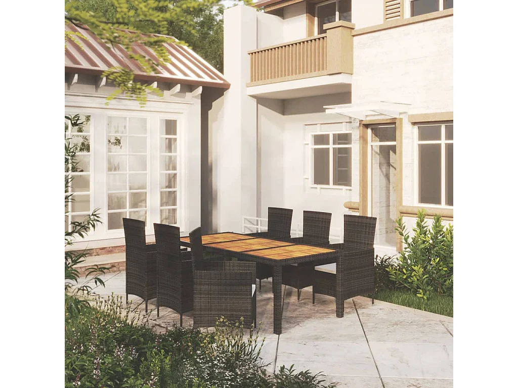 Fea  Salon de jardin 7 pcs avec coussins résine tressée noir