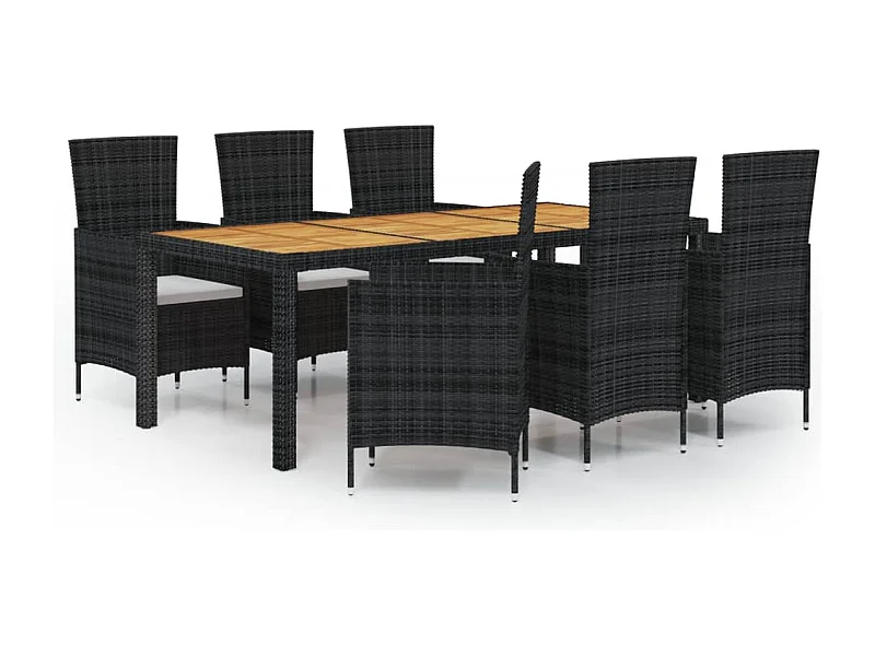 Fea  7-delige Tuinset met kussens poly rattan zwart