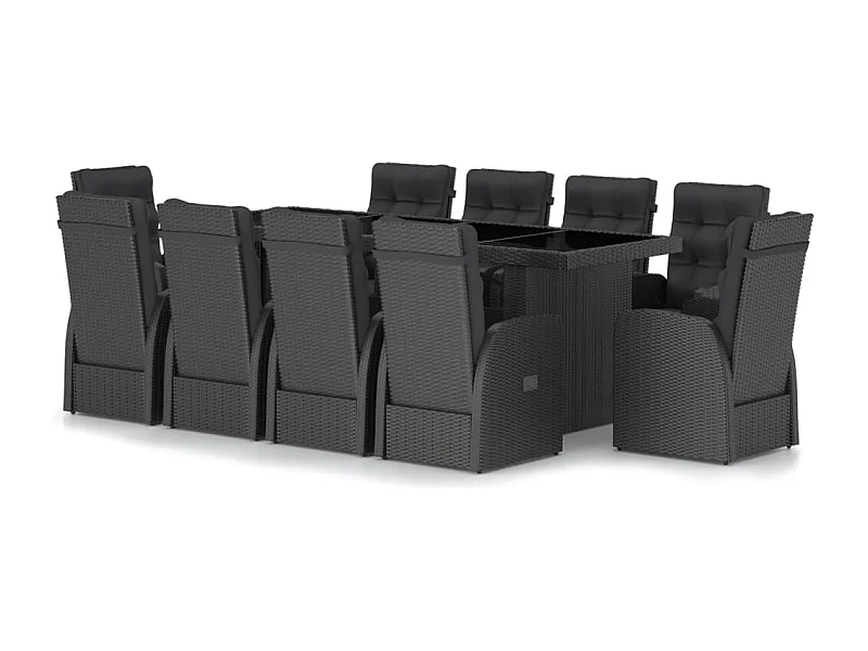 Doulough  Salon de jardin 11 pcs avec coussins résine tressée noir