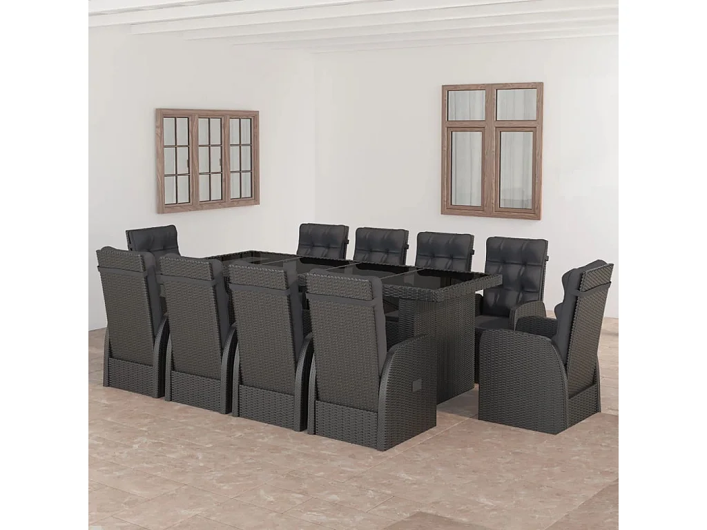 Doulough  Salon de jardin 11 pcs avec coussins résine tressée noir