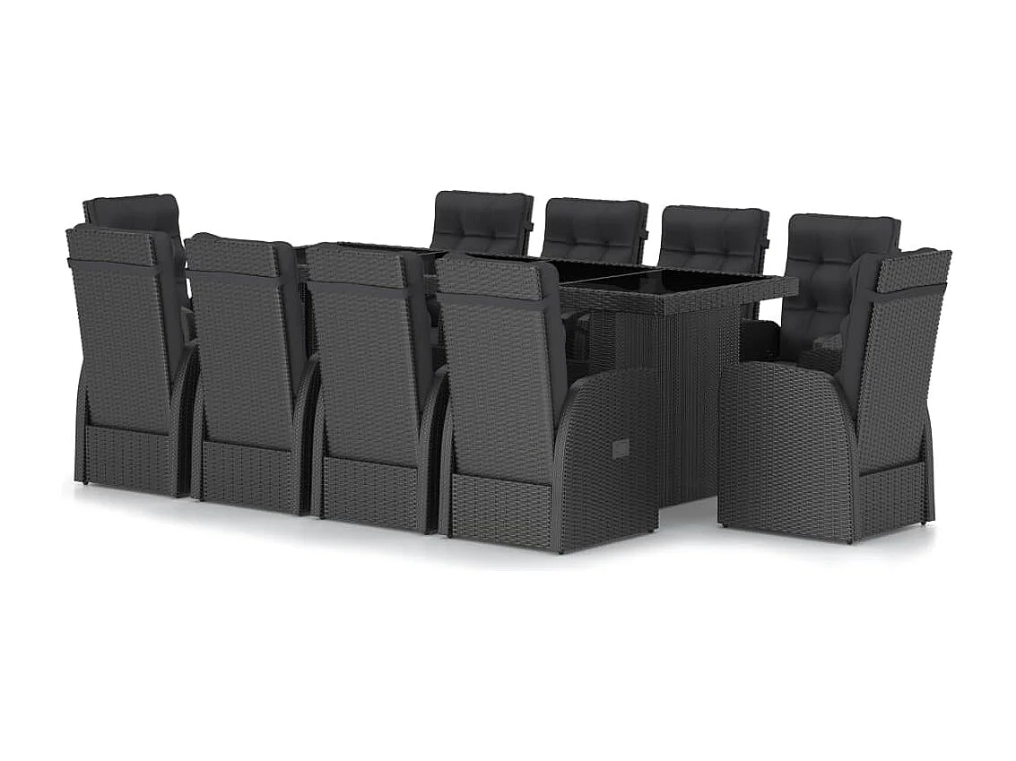 Doulough  Salon de jardin 11 pcs avec coussins résine tressée noir