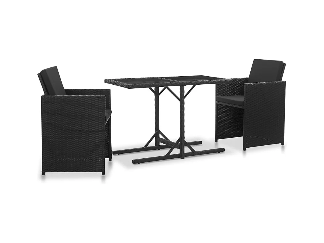 Gunnalv  Salon de jardin 3 pcs avec coussins Résine tressée Noir