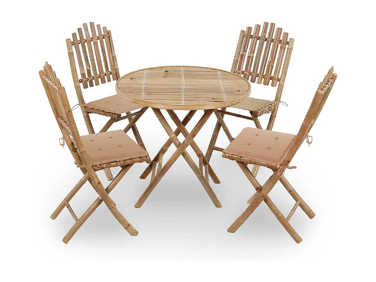 Blaire  Mobilier à dîner d'extérieur pliable 5 pcs avec coussins bambou