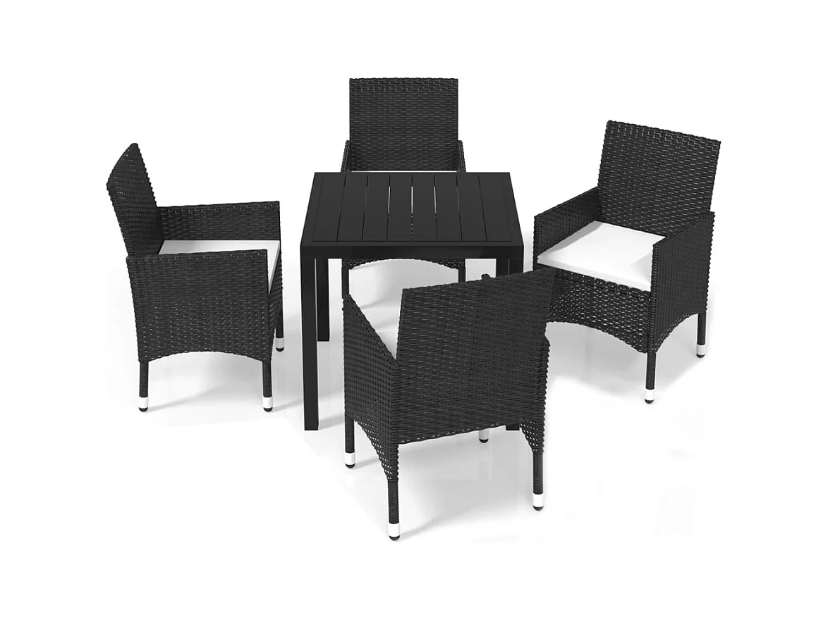 Kelly  Ensemble à dîner de jardin avec coussins 5 pcs poly rotin noir