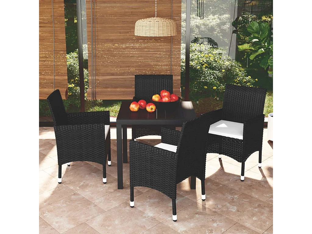 Kelly  Ensemble à dîner de jardin avec coussins 5 pcs poly rotin noir