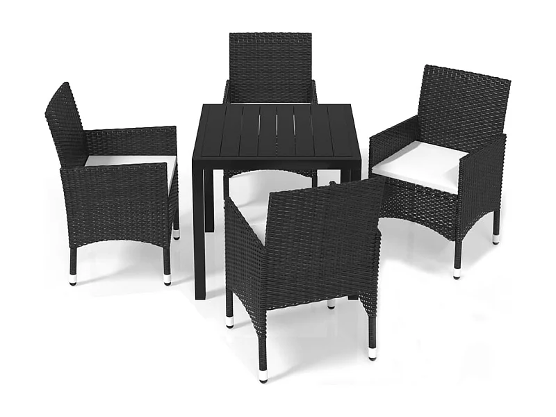 Kelly  Ensemble à dîner de jardin avec coussins 5 pcs poly rotin noir