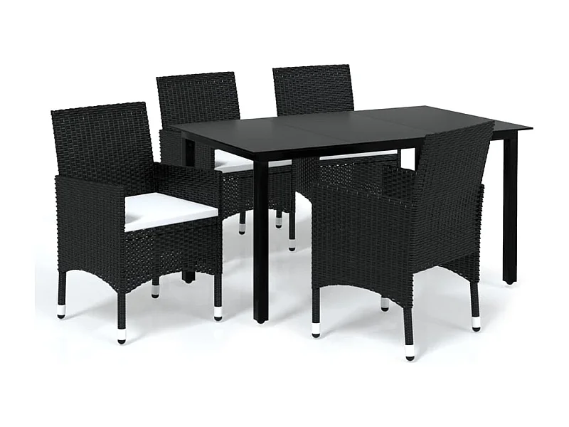 Wausau  Set comedor de jardín 5 pzas con cojines ratán sintético negro