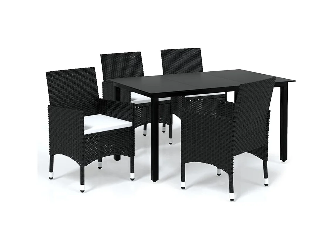 Wausau  Ensemble à dîner de jardin avec coussins 5 pcs poly rotin noir