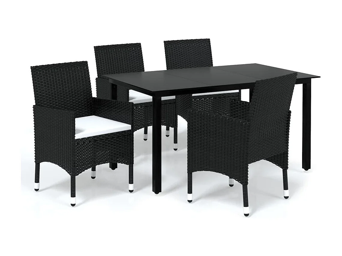 Wausau  Ensemble à dîner de jardin avec coussins 5 pcs poly rotin noir