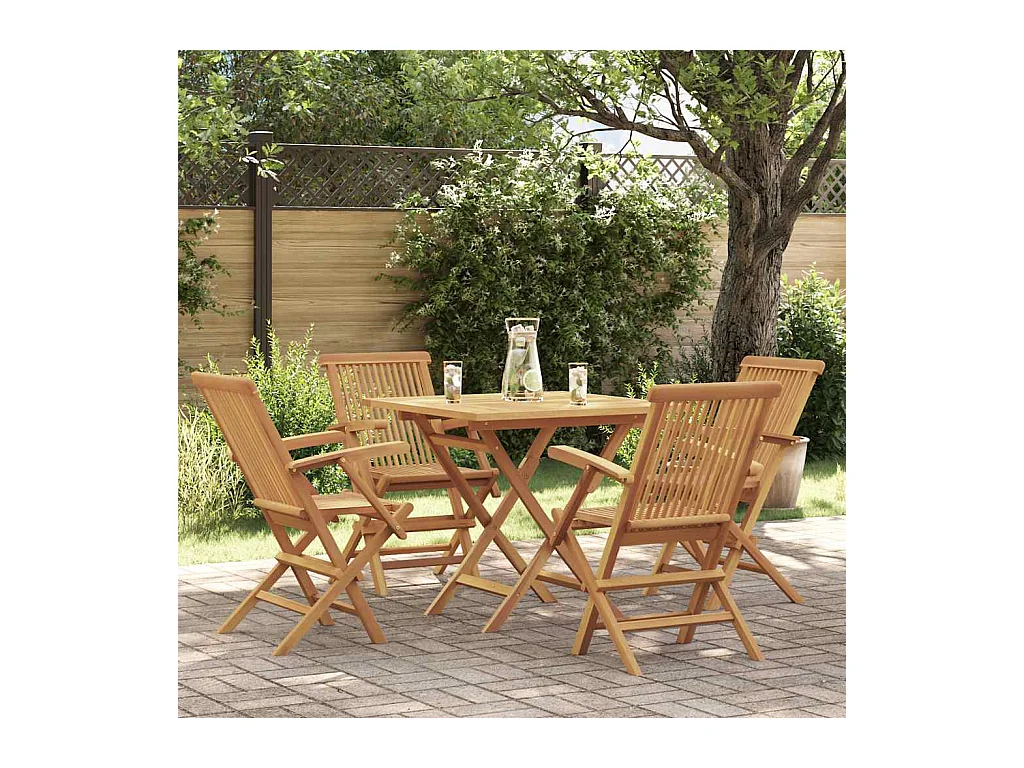 Cymir  Salon de jardin 5 pcs Bois de teck massif