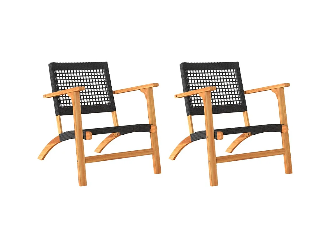 Claire-Émilie  Chaises de jardin lot de 2 noir résine tressée et bois d’acacia