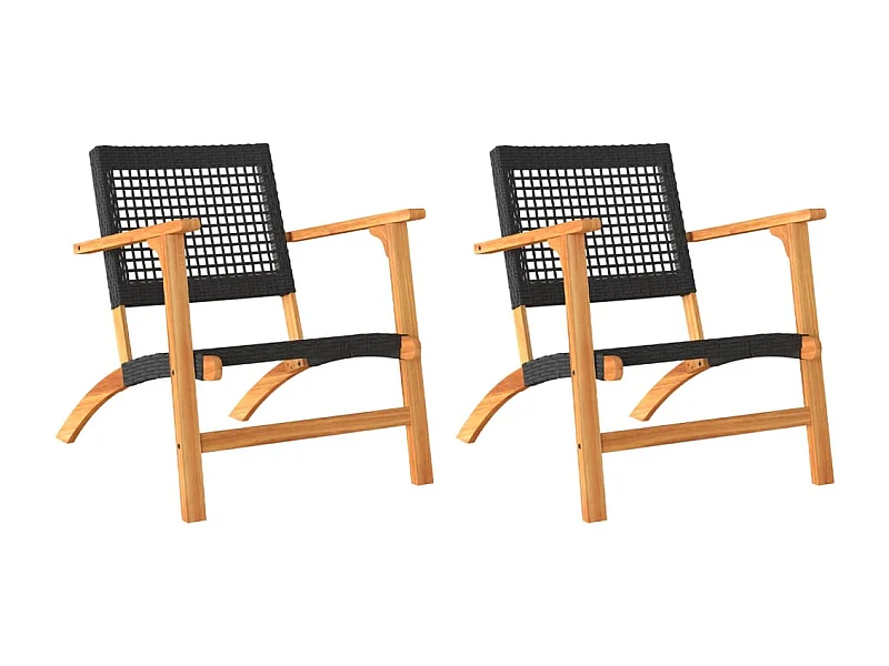 Claire-Émilie  Tuinnstoelen 2 st poly rattan en acaciahout zwart