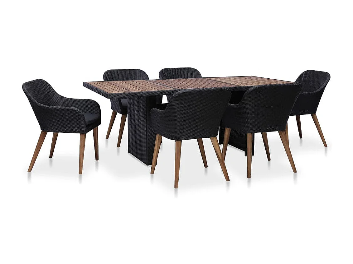 Garden Furniture -  7-delige Tuinset met kussens poly rattan zwart